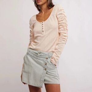 Free People Hope Henley Ribbed Long Sleeve Top in Light Pink